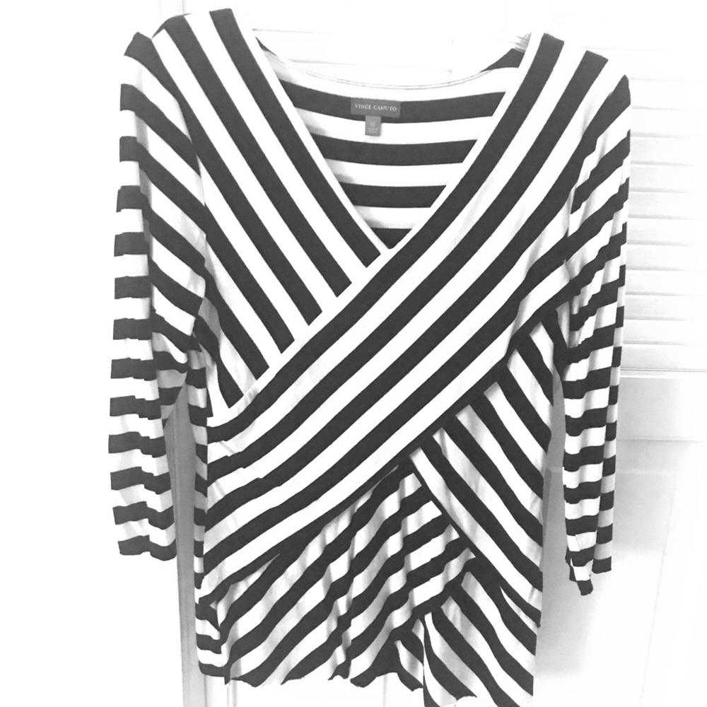 Vince Camuto Black and White Striped Draped Blouse